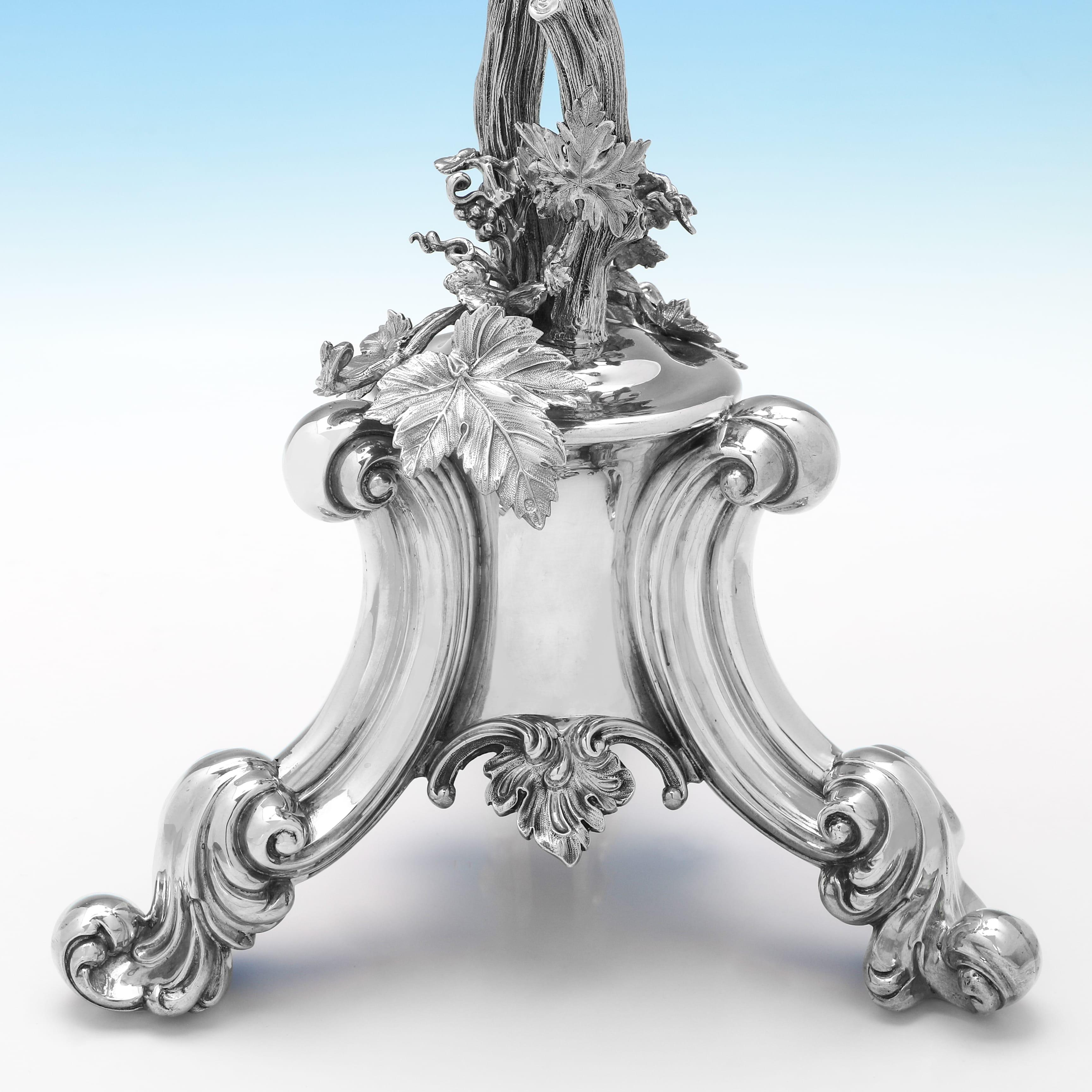 Naturalistischer viktorianischer Tafelaufsatz oder Epergne aus Sterlingsilber aus Sterlingsilber, Birmingham 1856 (Mittleres 19. Jahrhundert) im Angebot
