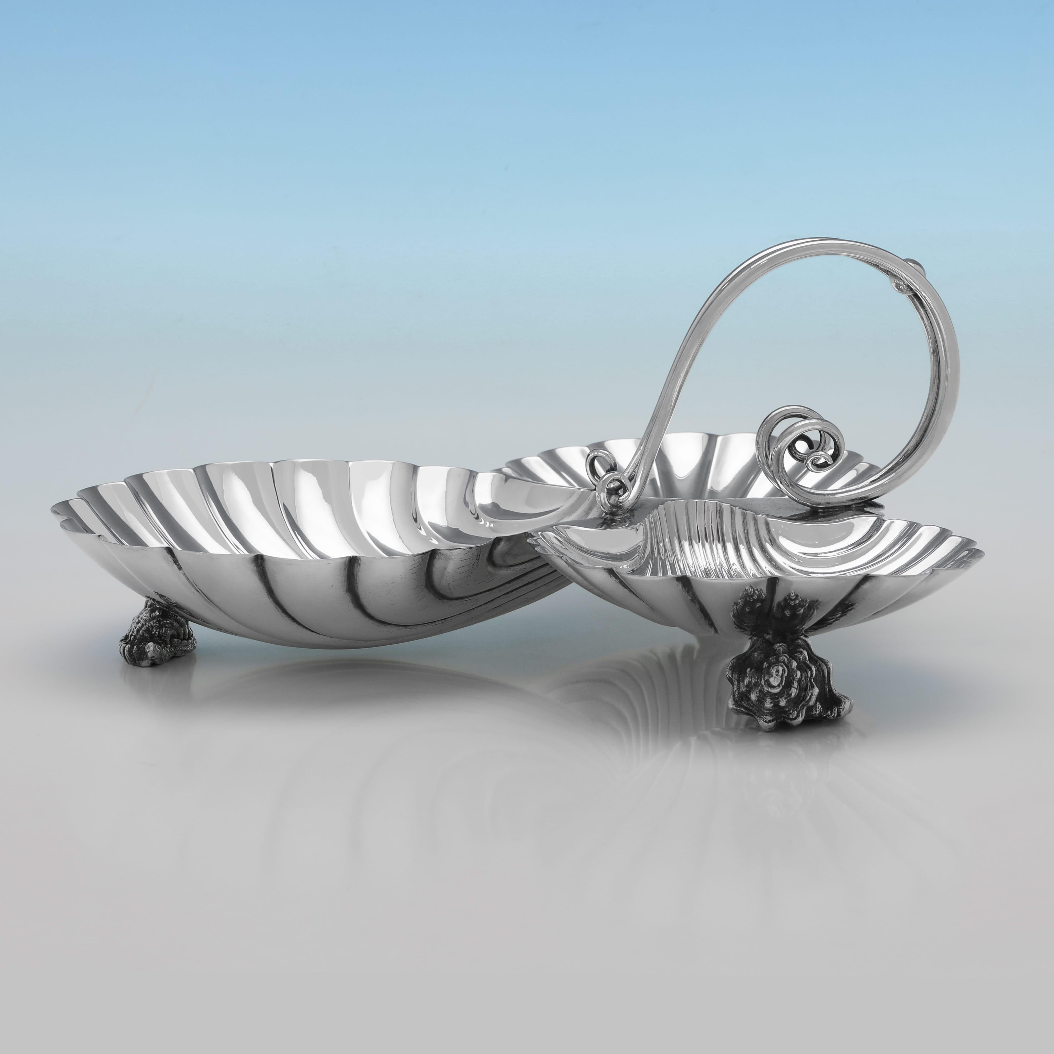 English Naturalistic Victorian sterling silver shell serving dish made by Elkington 1892 For Sale