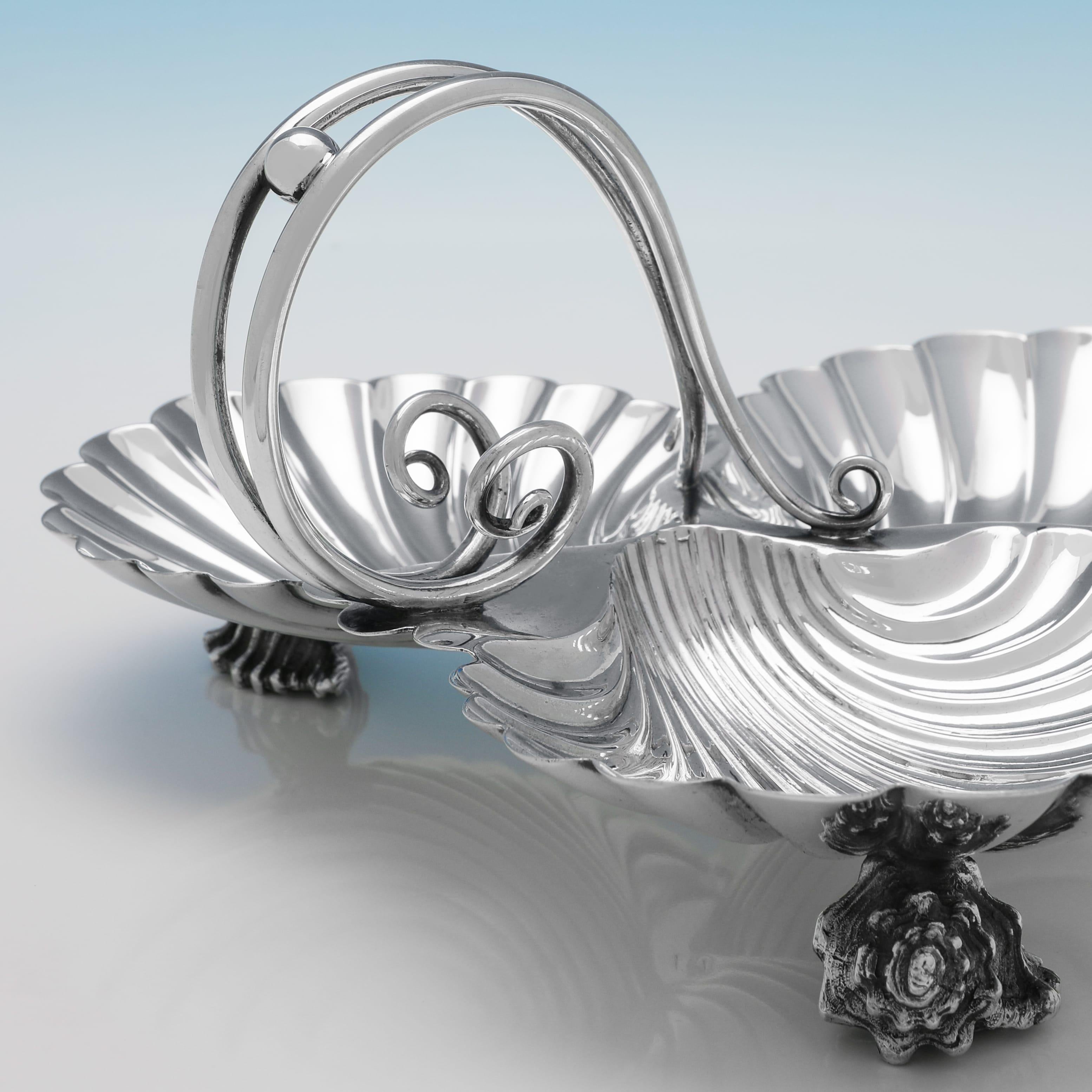 Naturalistic Victorian sterling silver shell serving dish made by Elkington 1892 In Good Condition For Sale In London, London