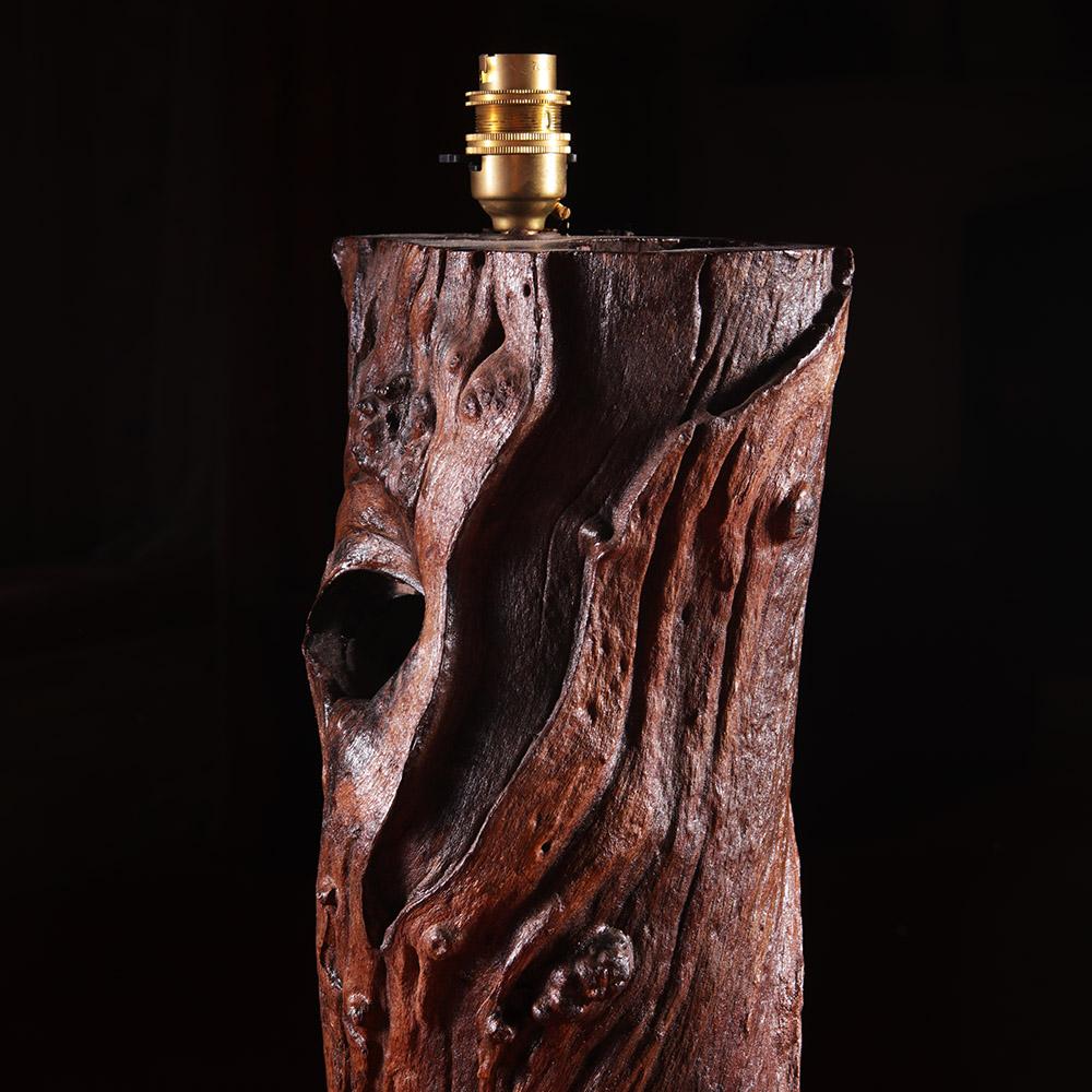 French Naturalistic Vine Wood Table Lamp and Parchment Stitched Shade For Sale