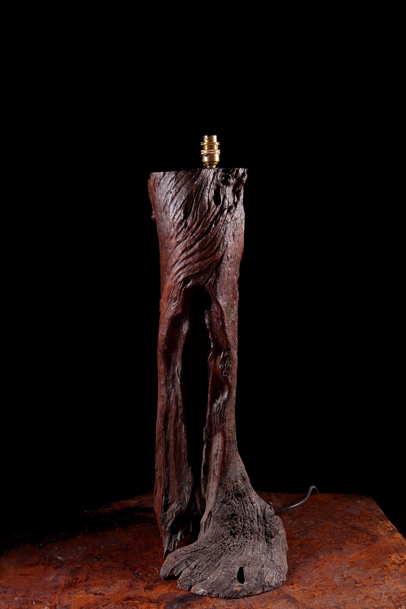 20th Century Naturalistic Vine Wood Table Lamp and Parchment Stitched Shade For Sale