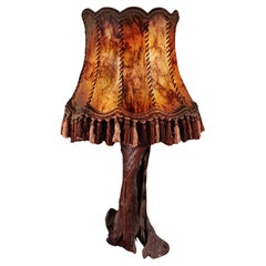 Naturalistic Vine Wood Table Lamp and Parchment Stitched Shade