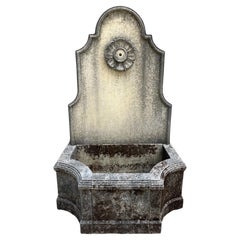 Naturally Aged Carved Italian Limestone Wall Fountain with Rosace Surround, H-61