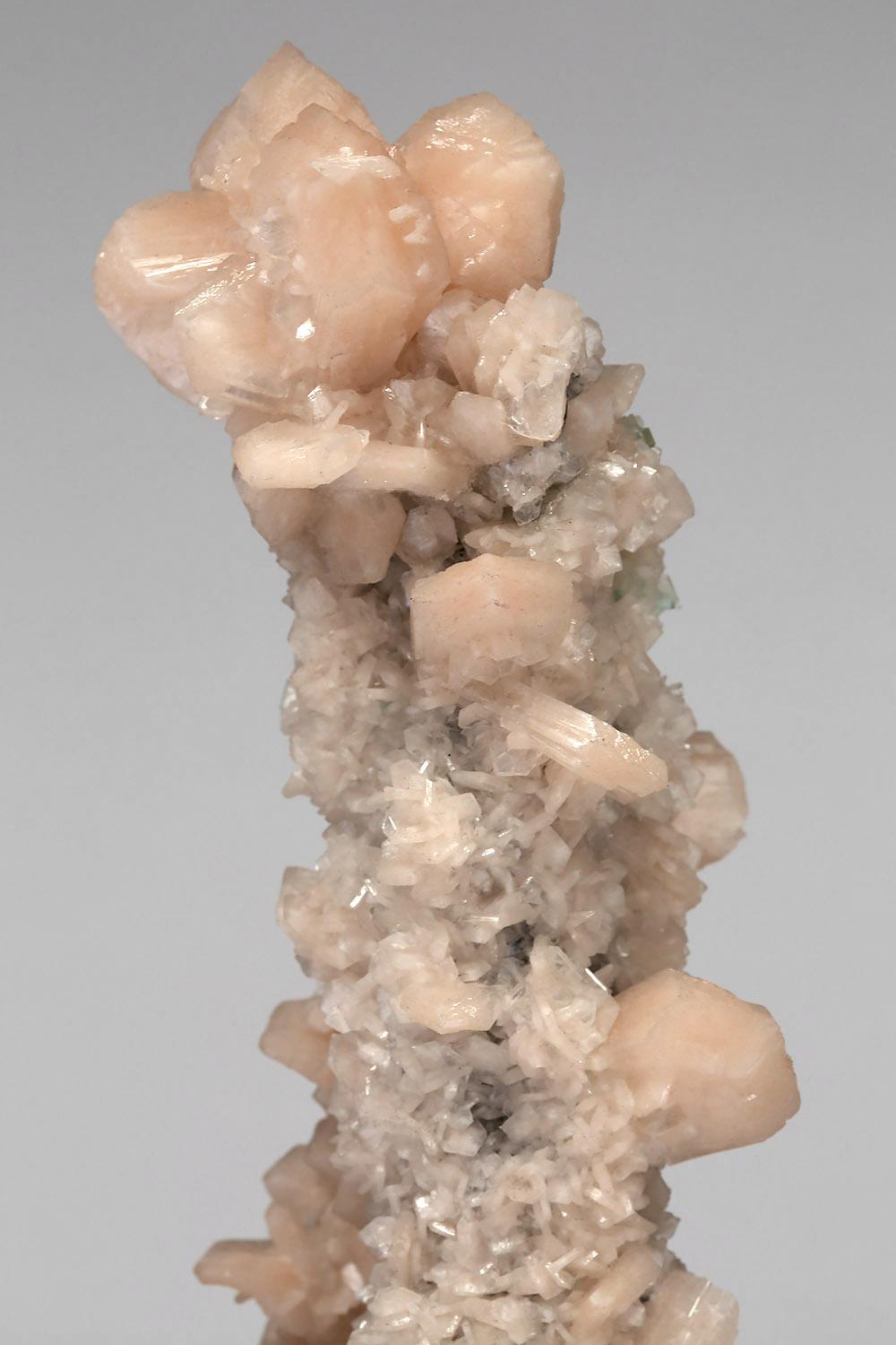 Indian Naturally-Formed Mineral Specimen Peach Stilbite on Apophyllite Sculpture For Sale