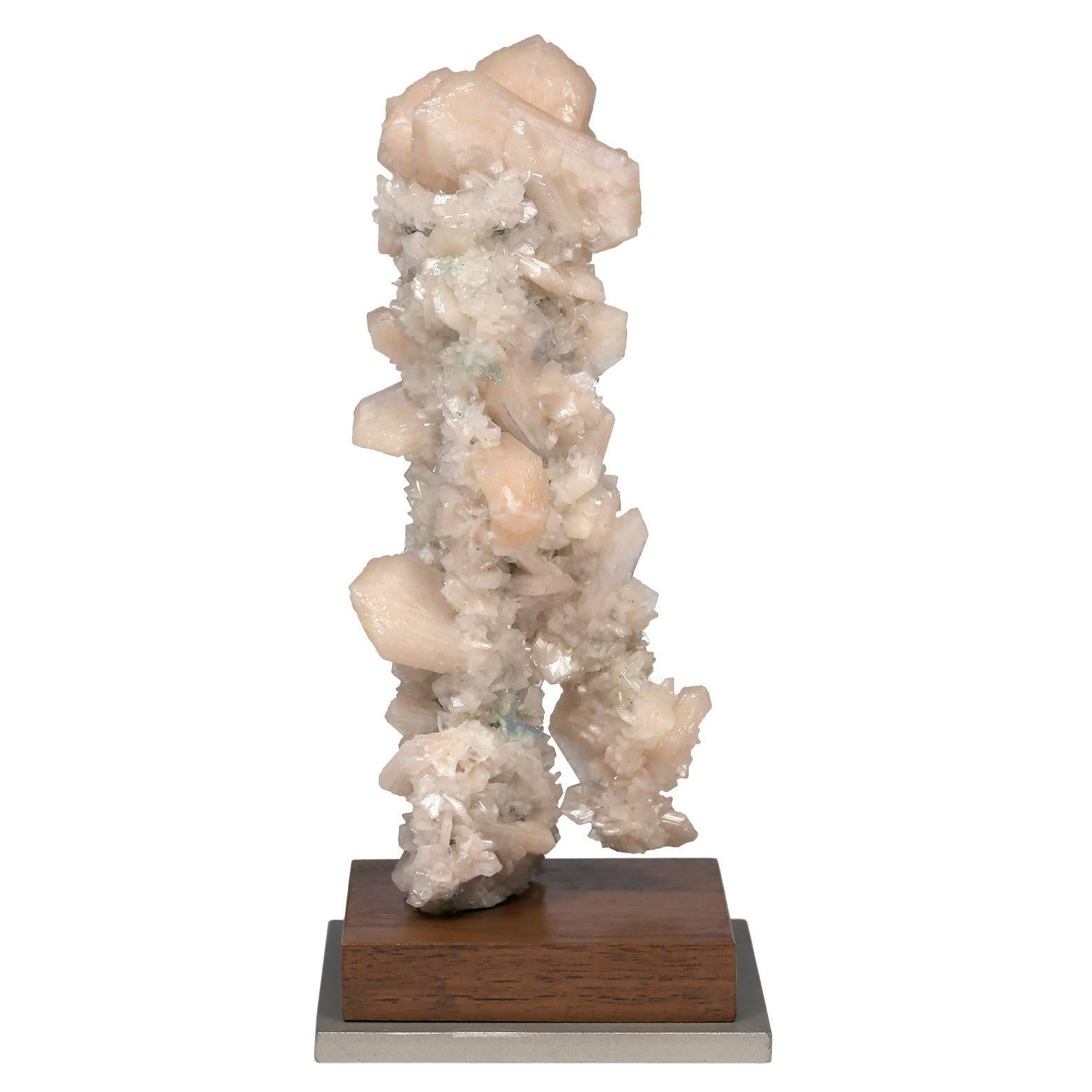 Naturally-Formed Mineral Specimen Peach Stilbite on Apophyllite Sculpture For Sale