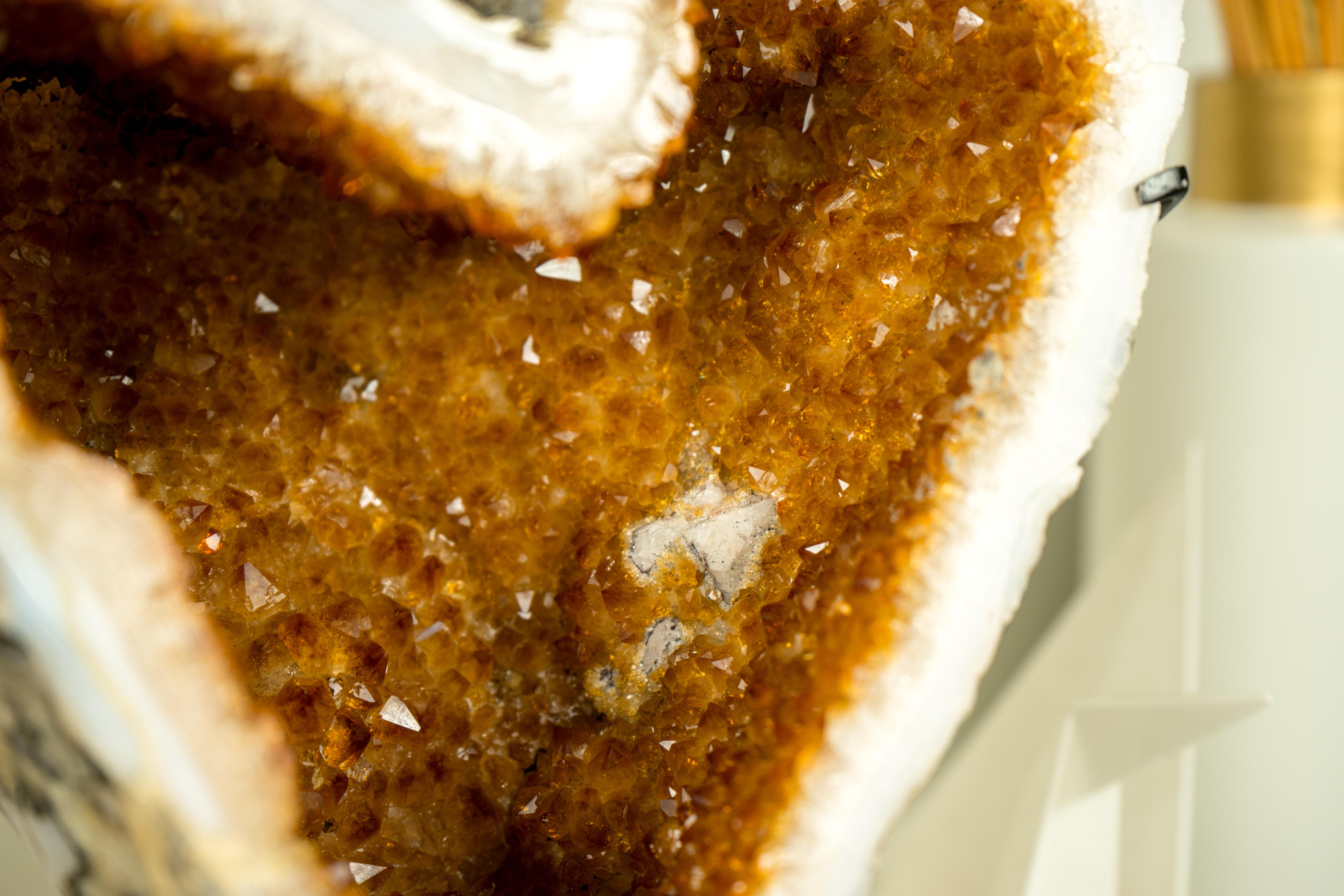 Naturally Shaped Citrine Heart Geodes with Deep Orange Citrine and White Agate For Sale 2