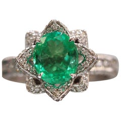 Nature and Vintage Inspired Custom Designed 1.64 Ct Green Emerald Fashion Ring