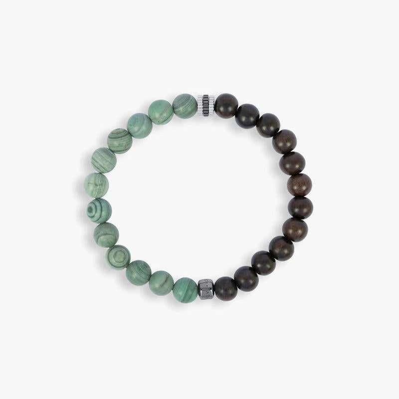 Nature Bracelet with Ebony Wood & Green Jasper in Rhodium Plated Silver, Size L

Inspired by nature, our new 