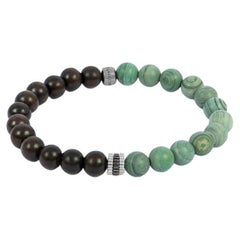 Nature Bracelet with Ebony Wood & Green Jasper in Rhodium Plated Silver, Size L