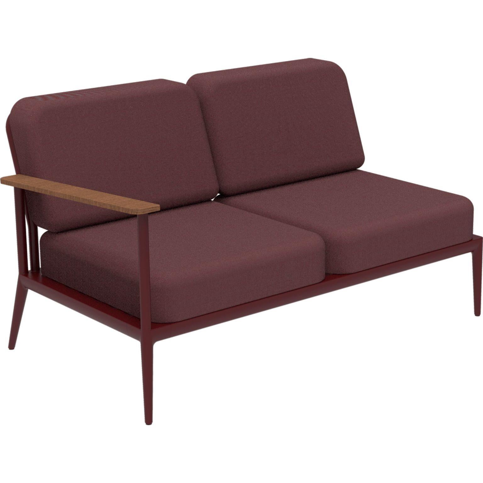 Nature Burgundy Double Right modular sofa by MOWEE
Dimensions: D85 x W144 x H81 cm (seat height 42 cm).
Material: Aluminum, upholstery and Iroko Wood.
Weight: 29 kg.
Also available in different colors and finishes.

An unmistakable collection