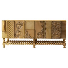 Nature Carved Wood Sideboard, Three Doors, by Lola Glamour