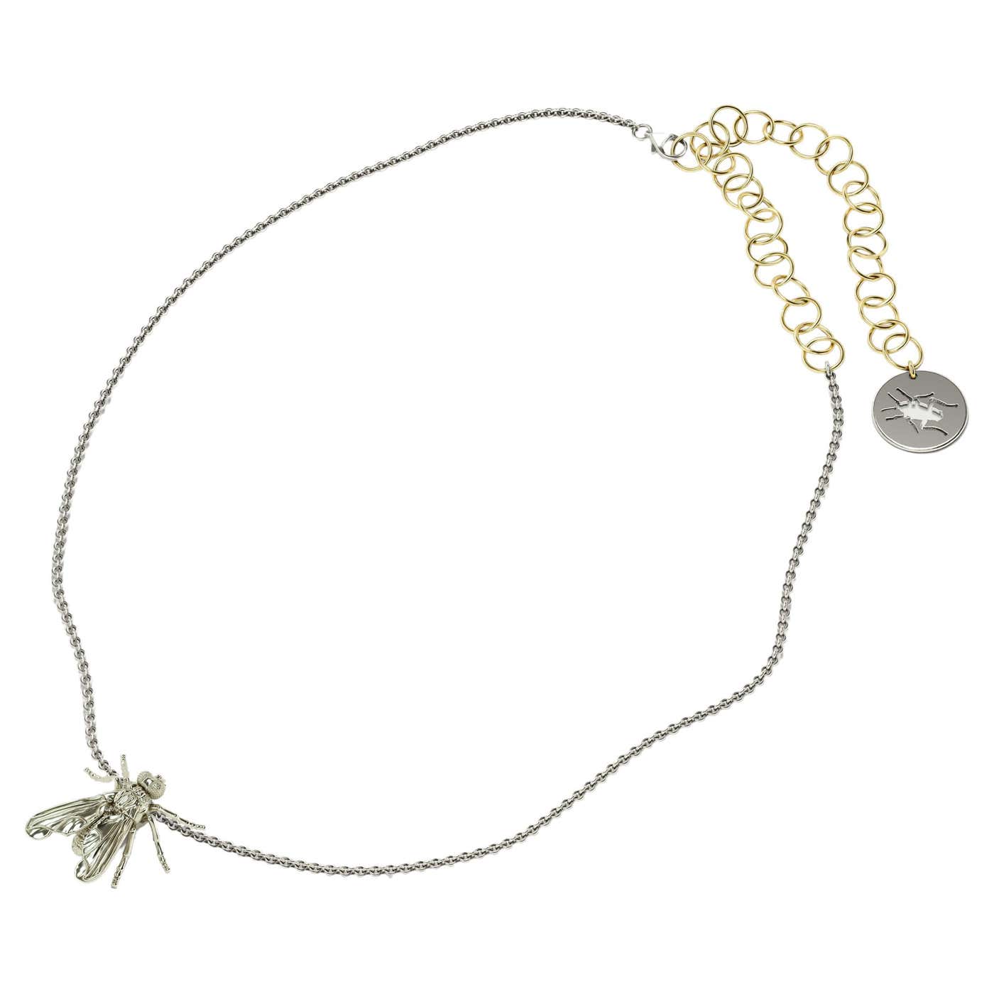 Flexible Chain Necklace With Big Fly Pendant 18K White Gold With Steel flexible-chain-necklace-with-big-fly-pendant-18k-white-gold-with-steel