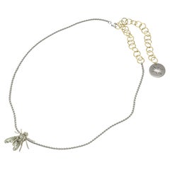 Flexible Chain necklace with Big Fly pendant, 18K white gold with steel, nature