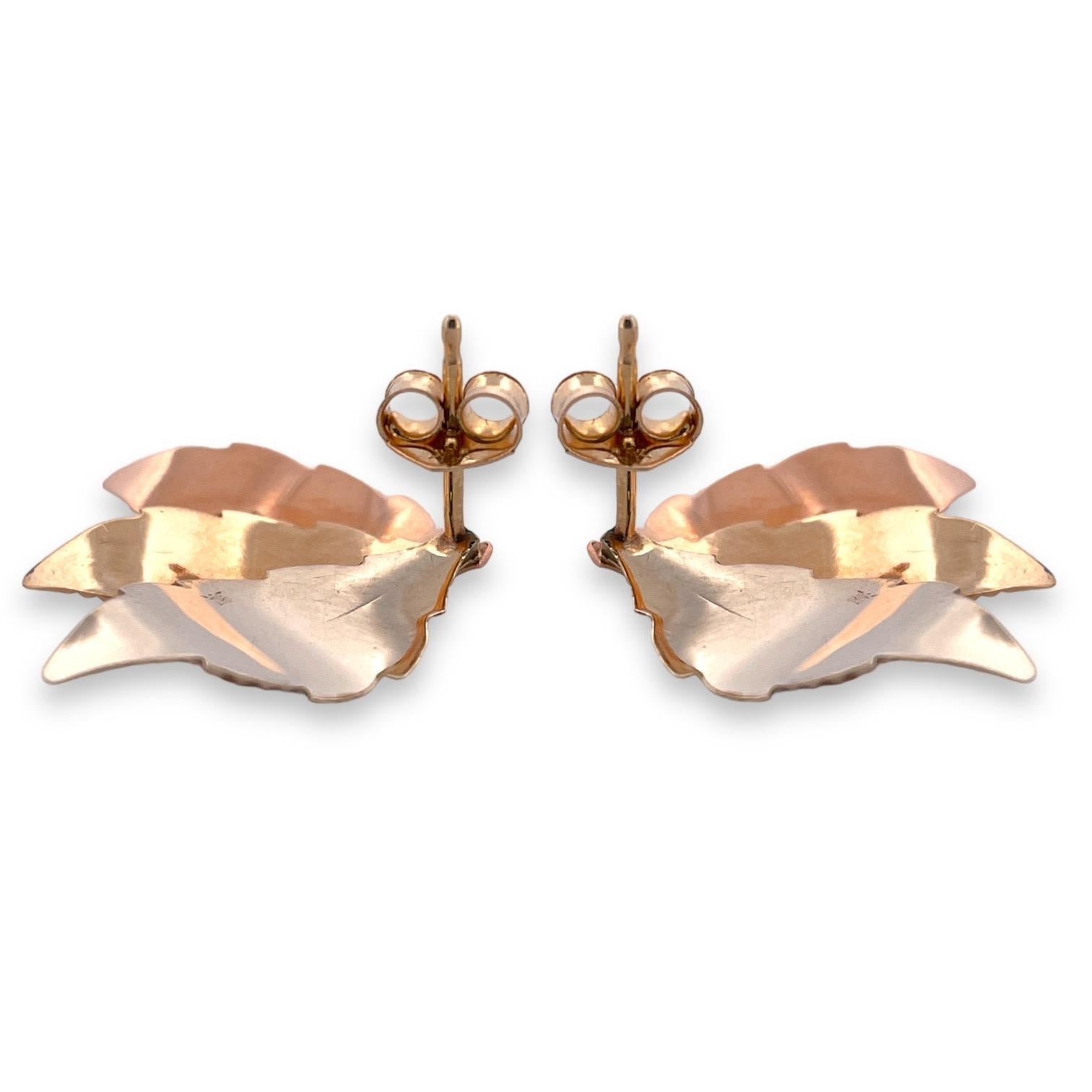 Women's or Men's Nature-Inspired 3.49g Leaf Earrings in Textured Rose Gold For Sale