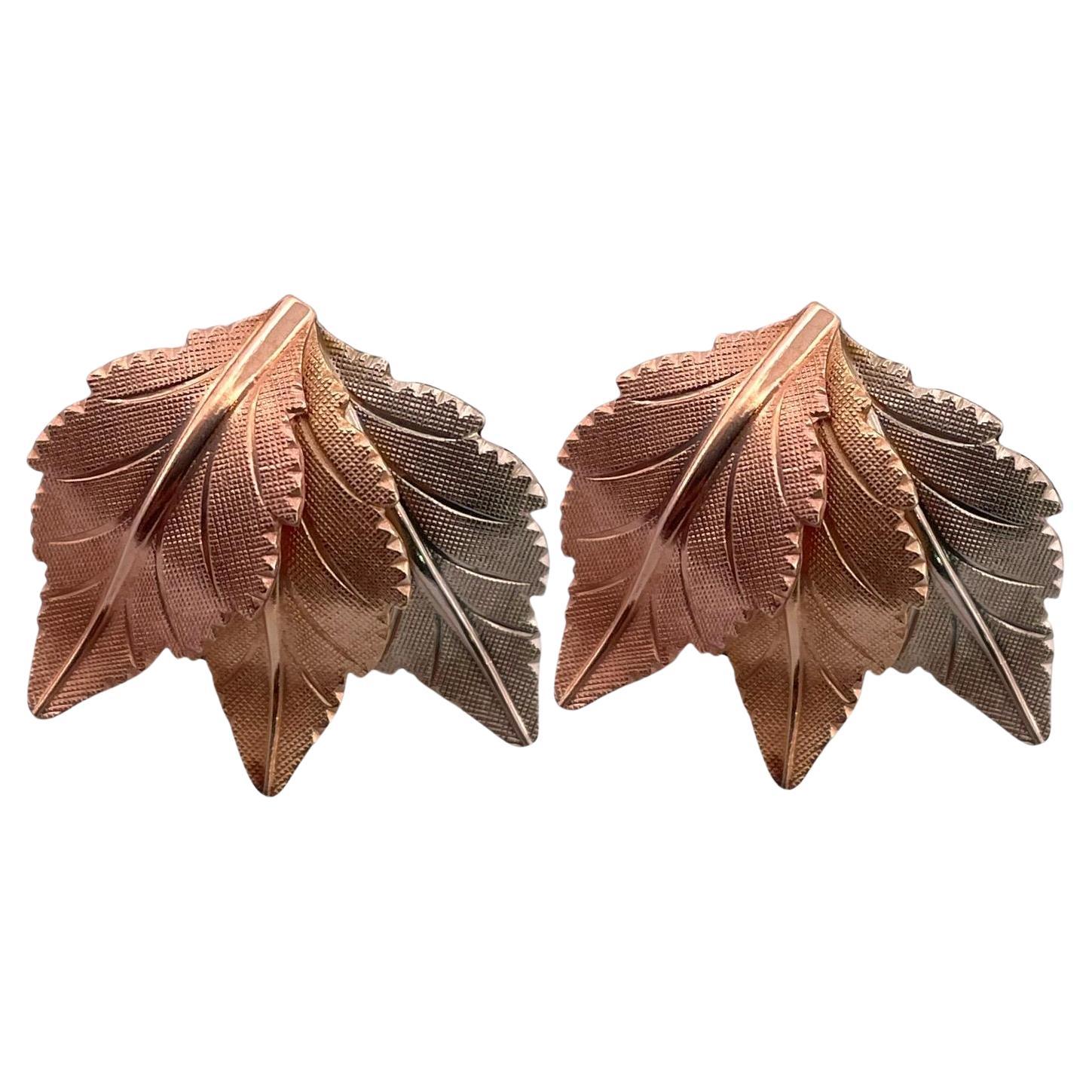 Nature-Inspired 3.49g Leaf Earrings in Textured Rose Gold For Sale
