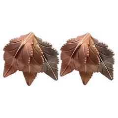 Boucles d'oreilles feuilles 3,49 g inspirées de la Nature en or rose texturé
