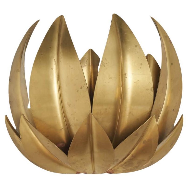 Nature Inspired Anticated Brass Wall Sconce "Leaves" by Droulers