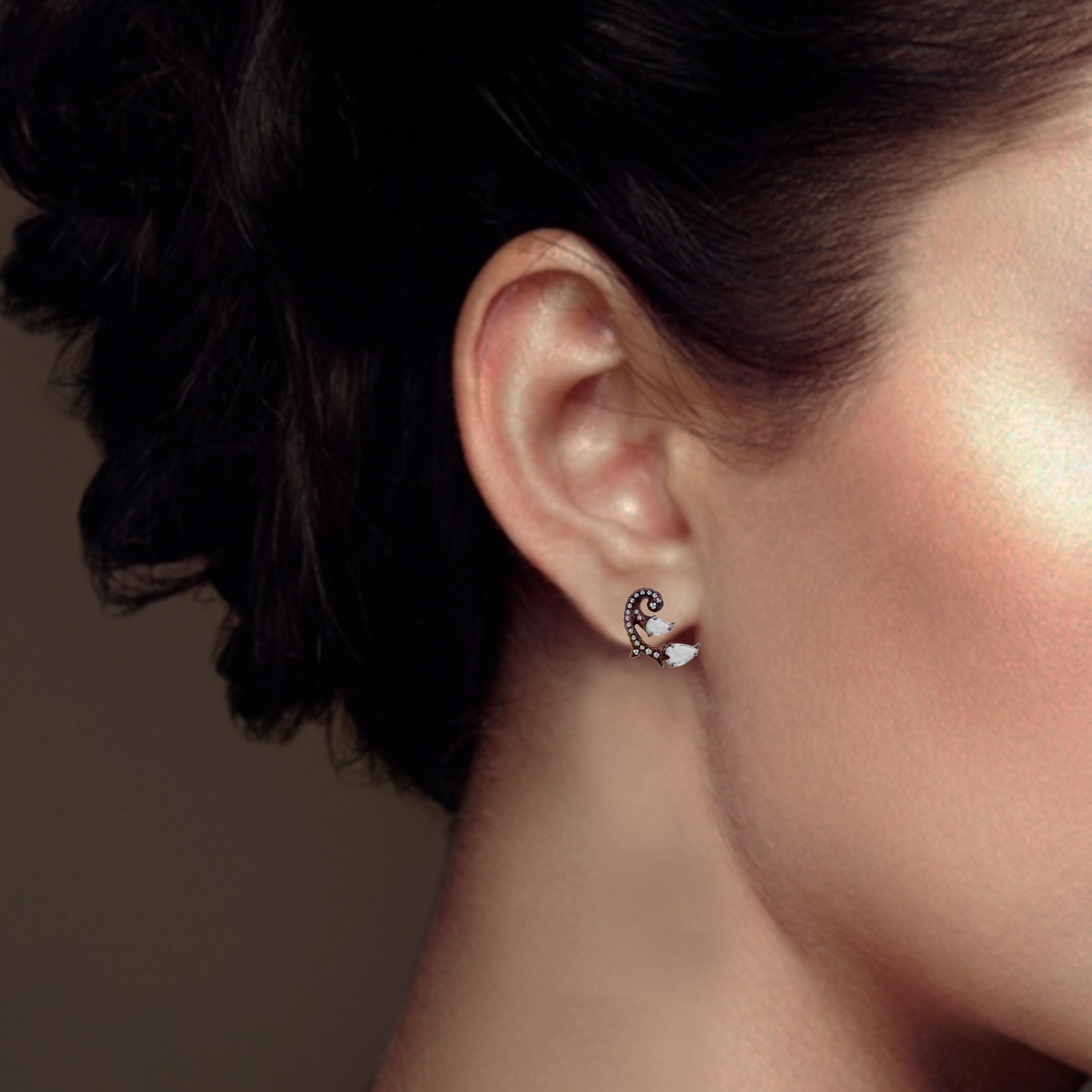 Women's Nature Inspired Artistic Single Diamond Ear Stud in 18 Karat Brown Gold