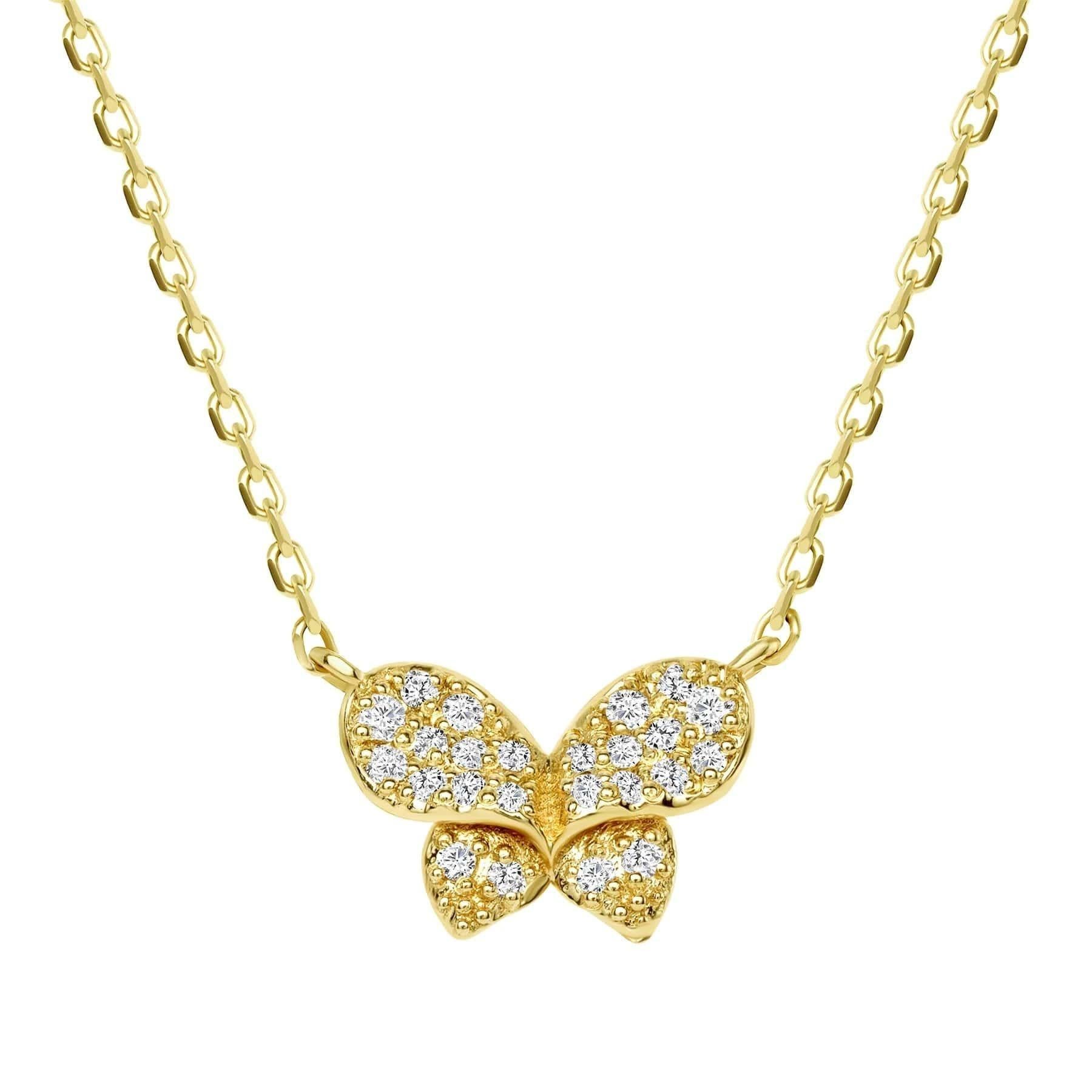 Collier pendentif en or 14K avec diamant papillon inspiré de la Nature