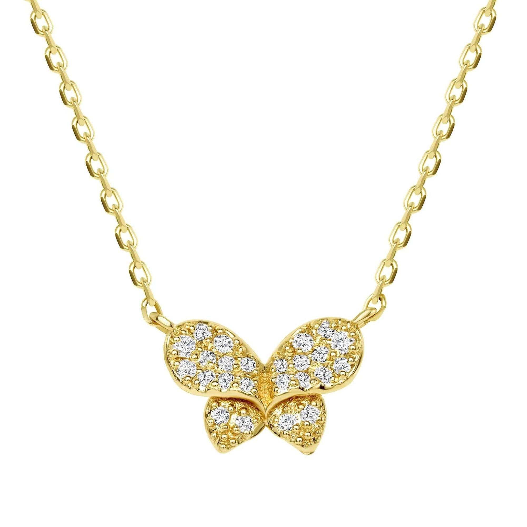 Collana con ciondolo in oro 14K con diamante a forma di farfalla ispirata alla Nature
