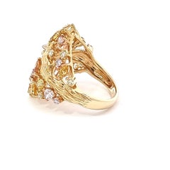 Nature Inspired Gold Ring With Multi Coloured Diamonds in Various Shapes