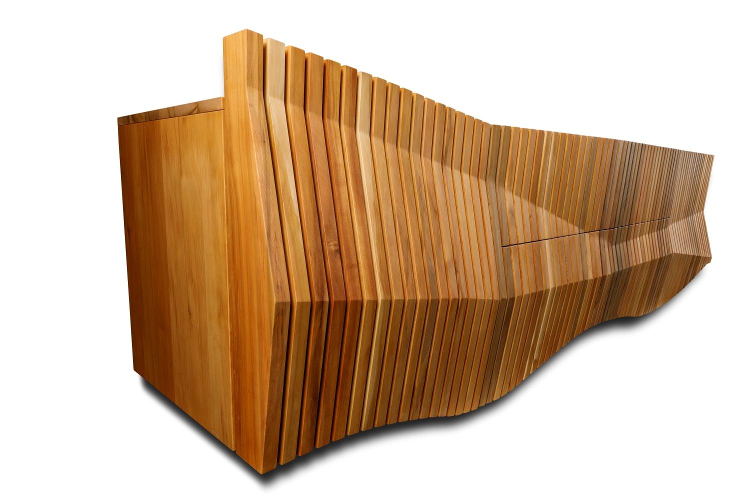 Hand-Crafted Nature Inspired Modern Organic Credenza Made from Sustainable River Rescued Wood For Sale