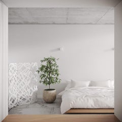 Paravento organico moderno pieghevole in Wood laccato bianco