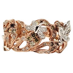 Nature Inspired Rose Gold Band Ring with Brown and White Diamond Butterflies