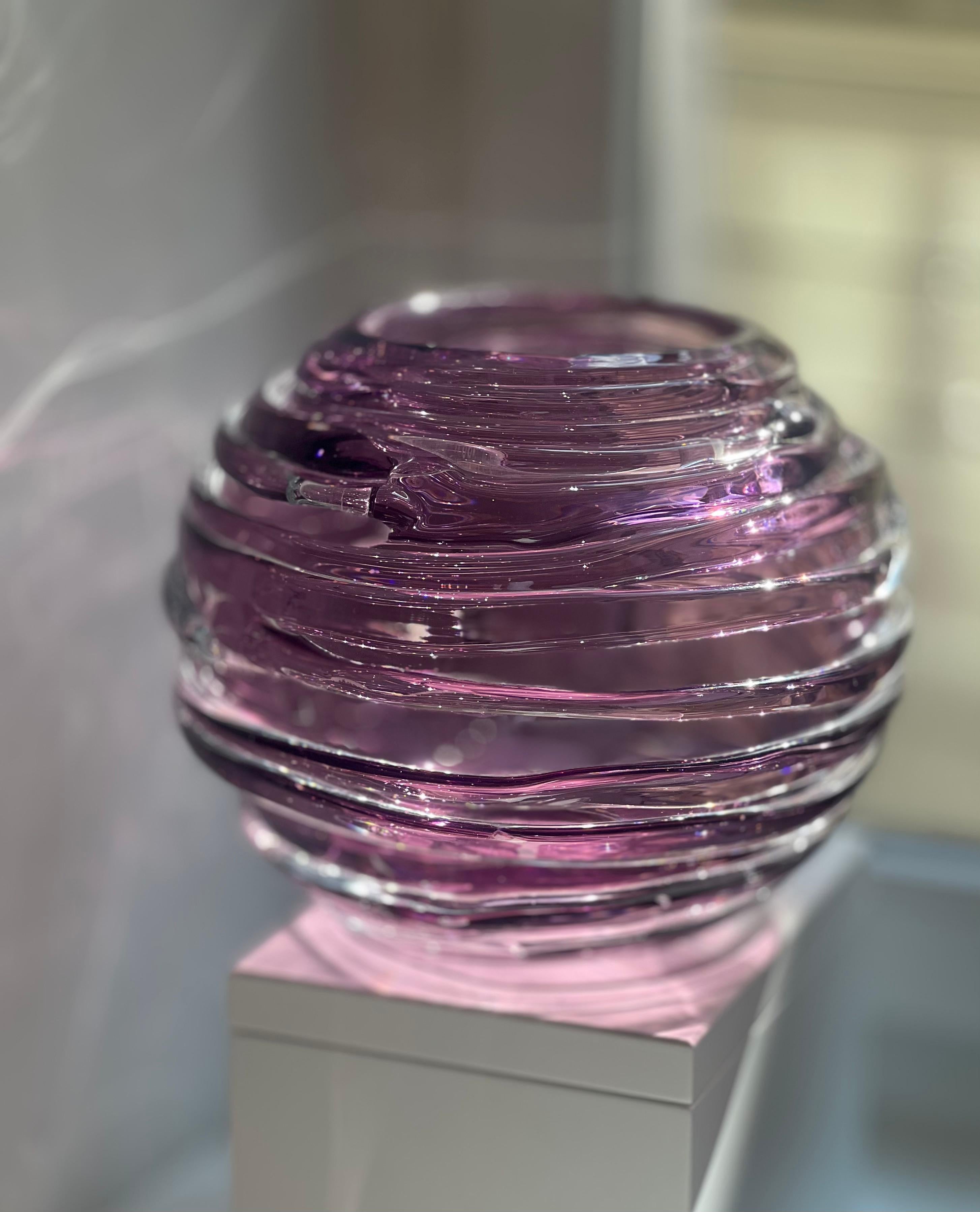 European Nature Inspired Unique Amethyst Color Free-Form Sculptural Vase For Sale