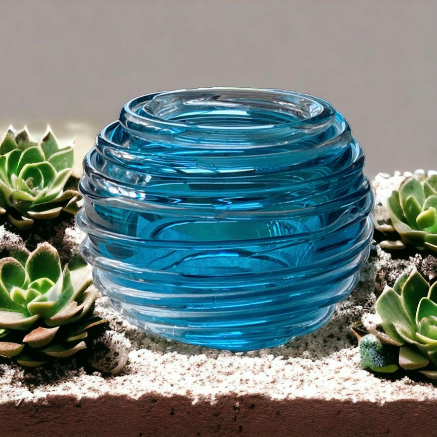 Hand-Crafted Nature Inspired Unique Blue Color Free-Form Sculptural Vase For Sale