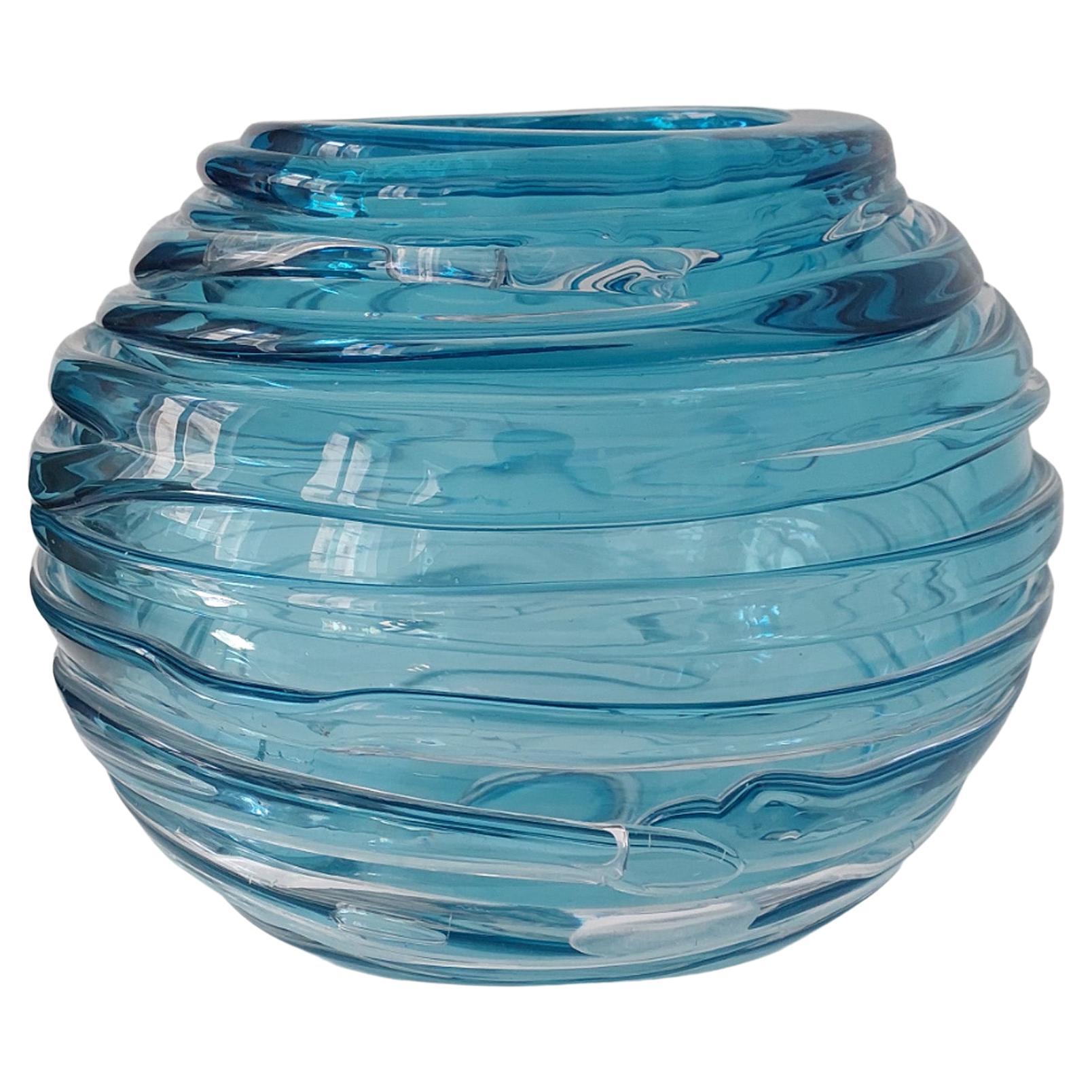 Nature Inspired Unique Blue Color Free-Form Sculptural Vase For Sale