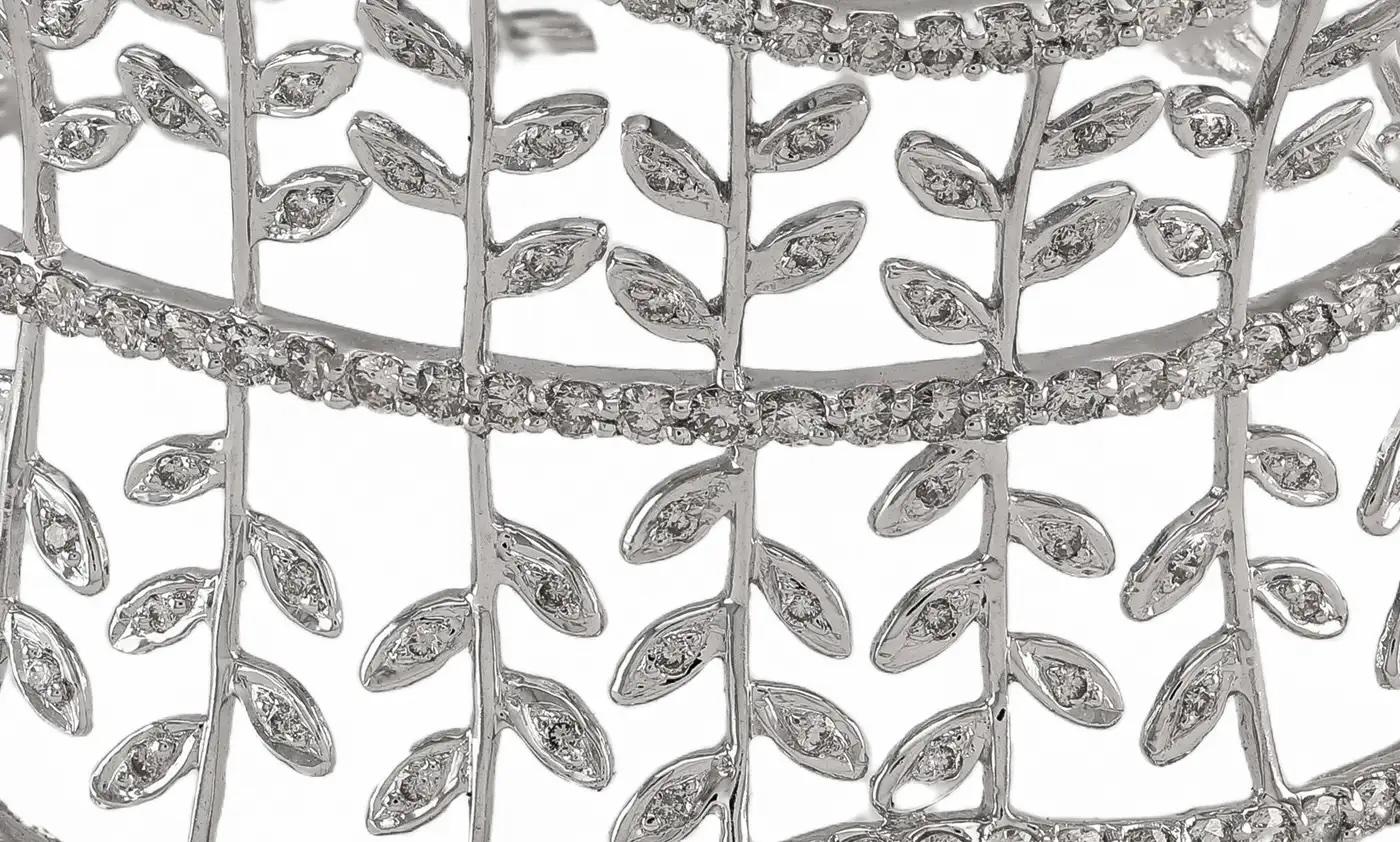 Women's Nature-Inspired White Gold Floral Vine, Diamond 4.26 carat Wide Hinge Cuff For Sale