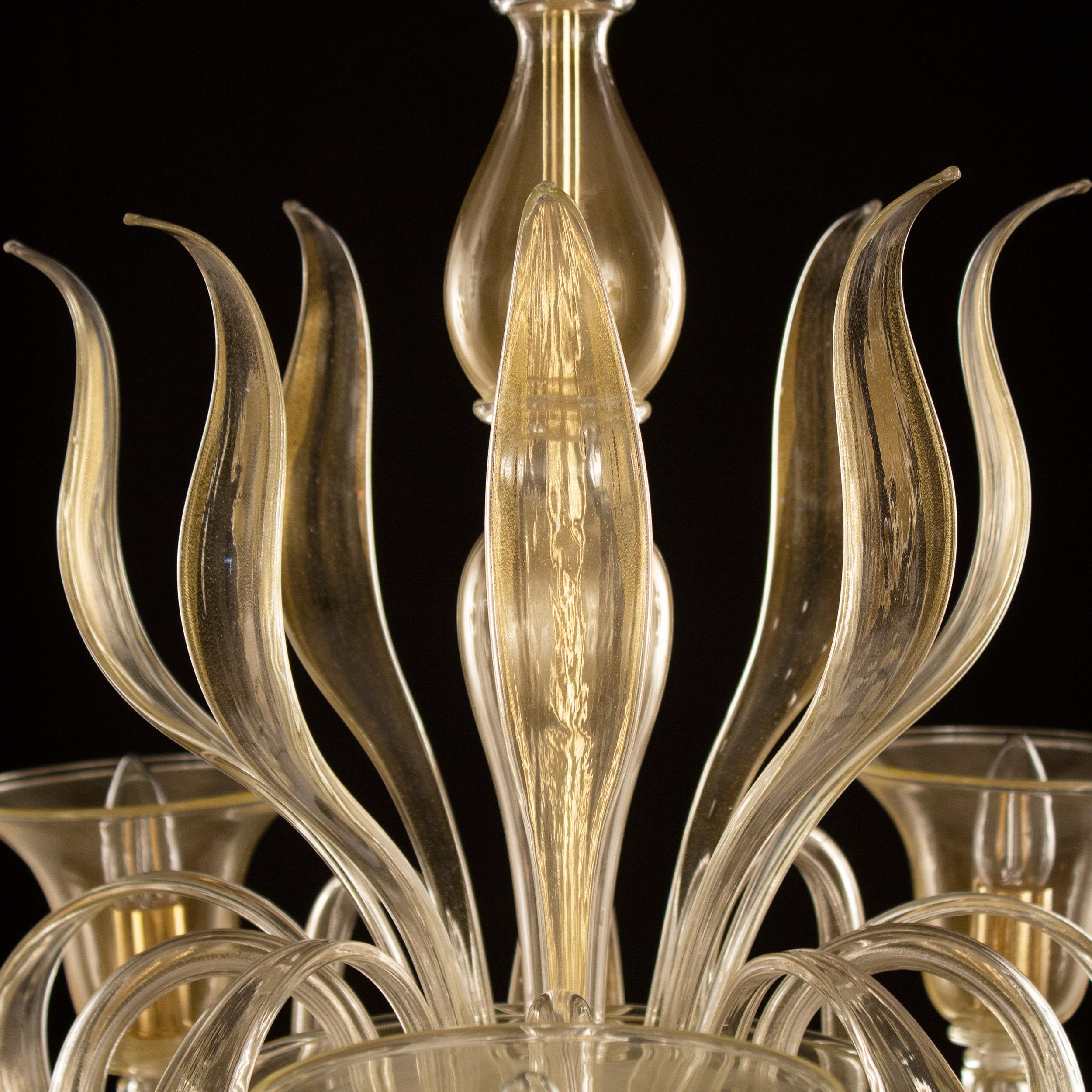 Contemporary Nature Mood Chandelier 5 Arms Gold Murano Glass Swing 275 by Multiforme in Stock For Sale