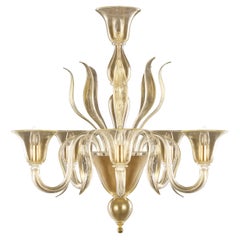 Nature Mood Chandelier 5 Arms Gold Murano Glass Swing 275 by Multiforme in Stock