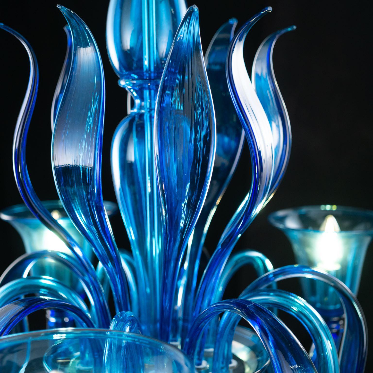 Nature Mood Chandelier 5 Arms Ocean Blue Murano Glass by Multiforme in stock In Excellent Condition For Sale In Trebaseleghe, IT