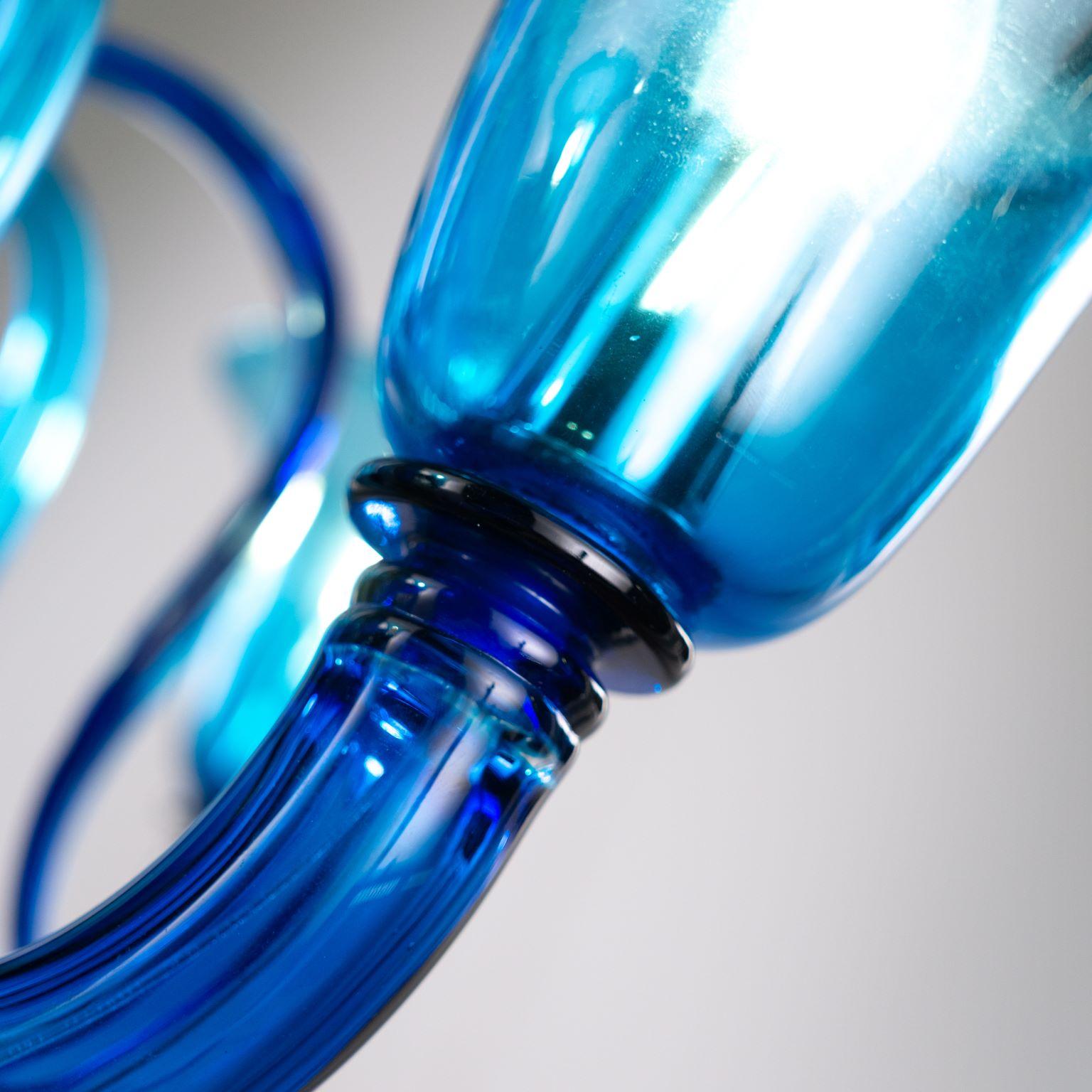 Blown Glass Nature Mood Chandelier 5 Arms Ocean Blue Murano Glass by Multiforme in stock For Sale