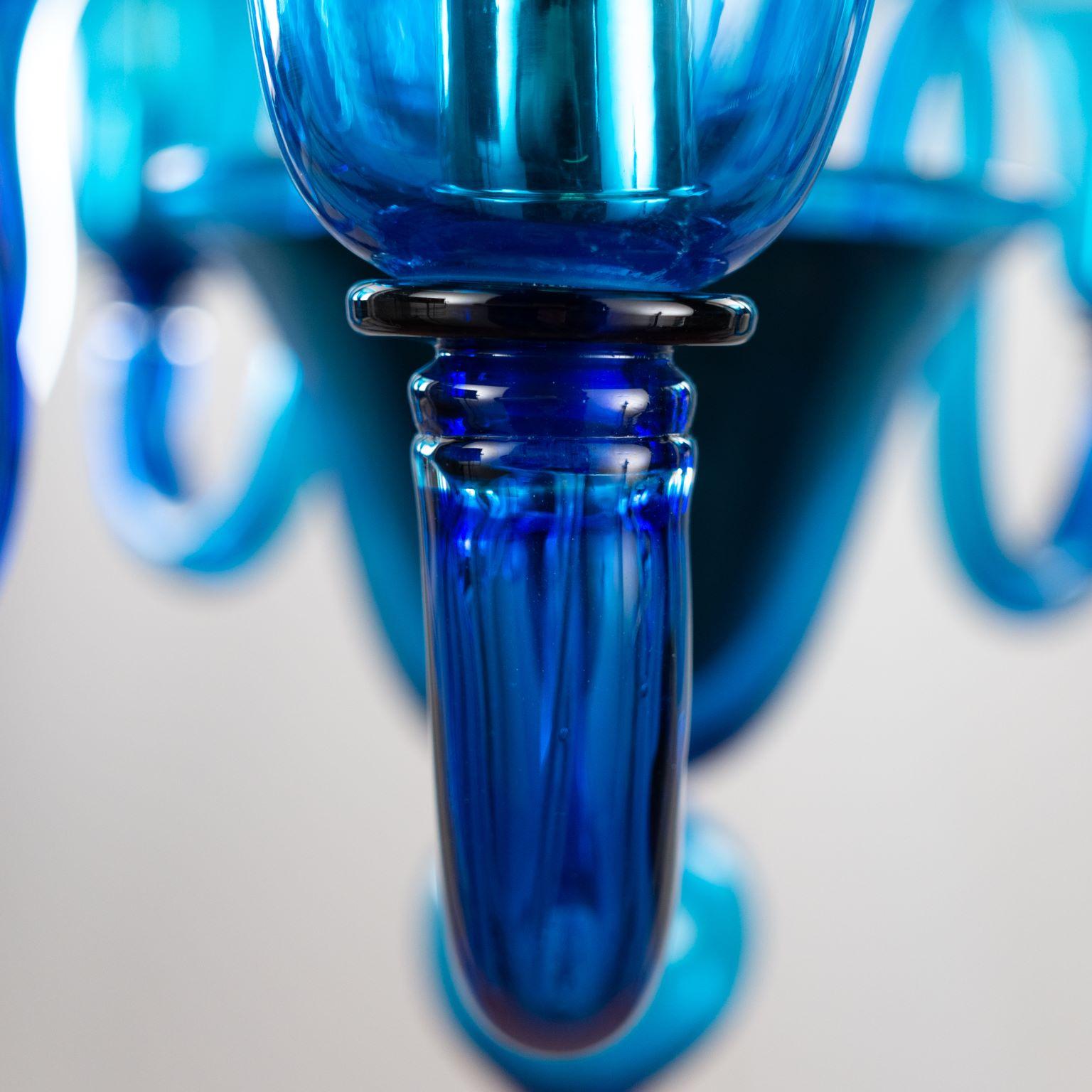 Blown Glass Nature Mood Chandelier 5 Arms Ocean Blue Murano Glass by Multiforme  For Sale