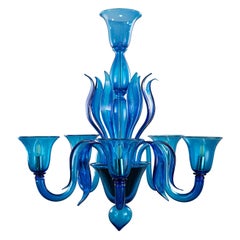 Lampadario Nature Mood a 5 bracci in vetro di Murano blu oceano di Multiforme