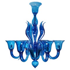 Nature Mood Chandelier 6 Arms Ocean Blue Murano Glass by Multiforme 