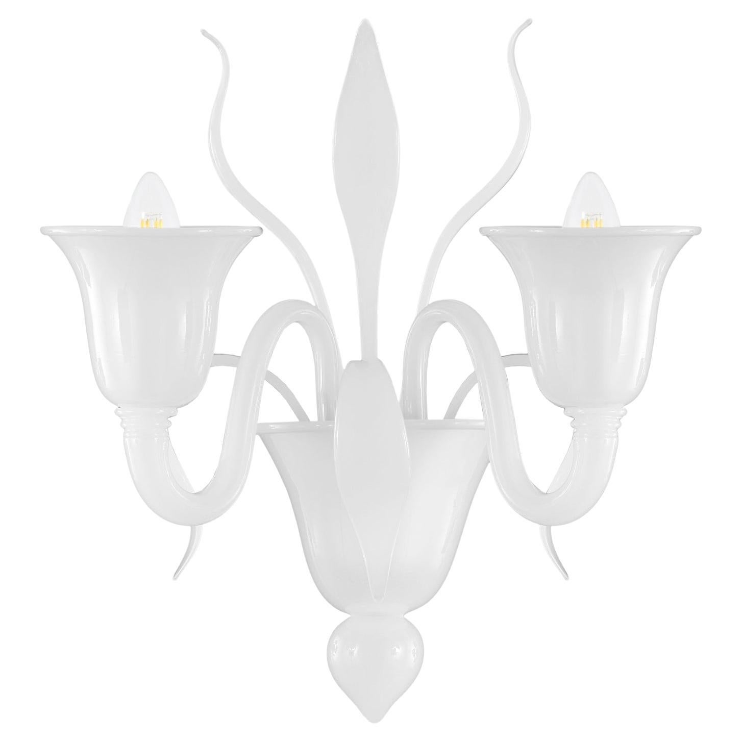 Nature Mood Sconce 2 Lights Upwards White Murano Glass Swing 275 by Multiforme For Sale