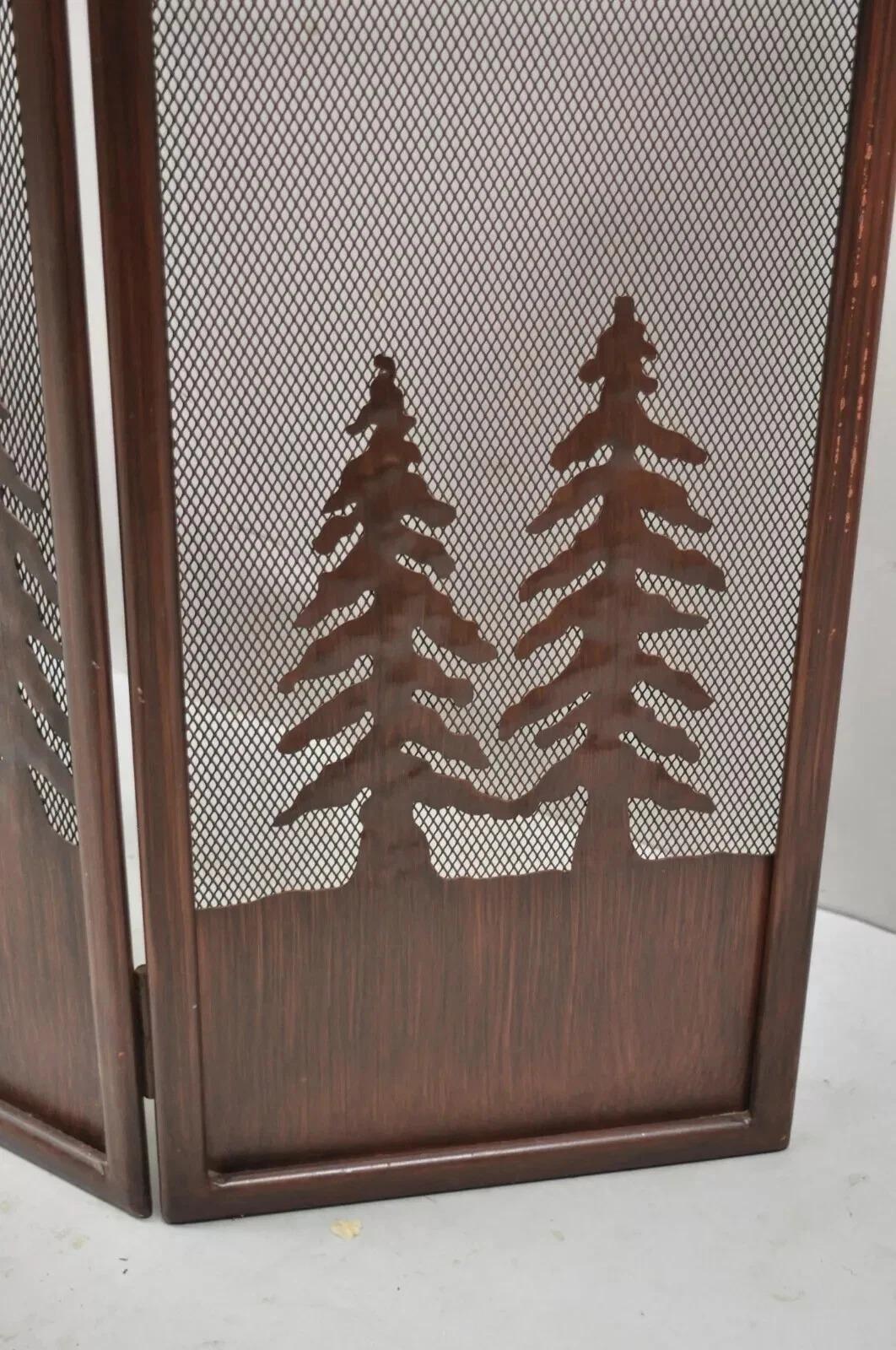 20th Century Nature Moose Wilderness Log Cabin Rustic Iron Metal Folding Fireplace Screen For Sale