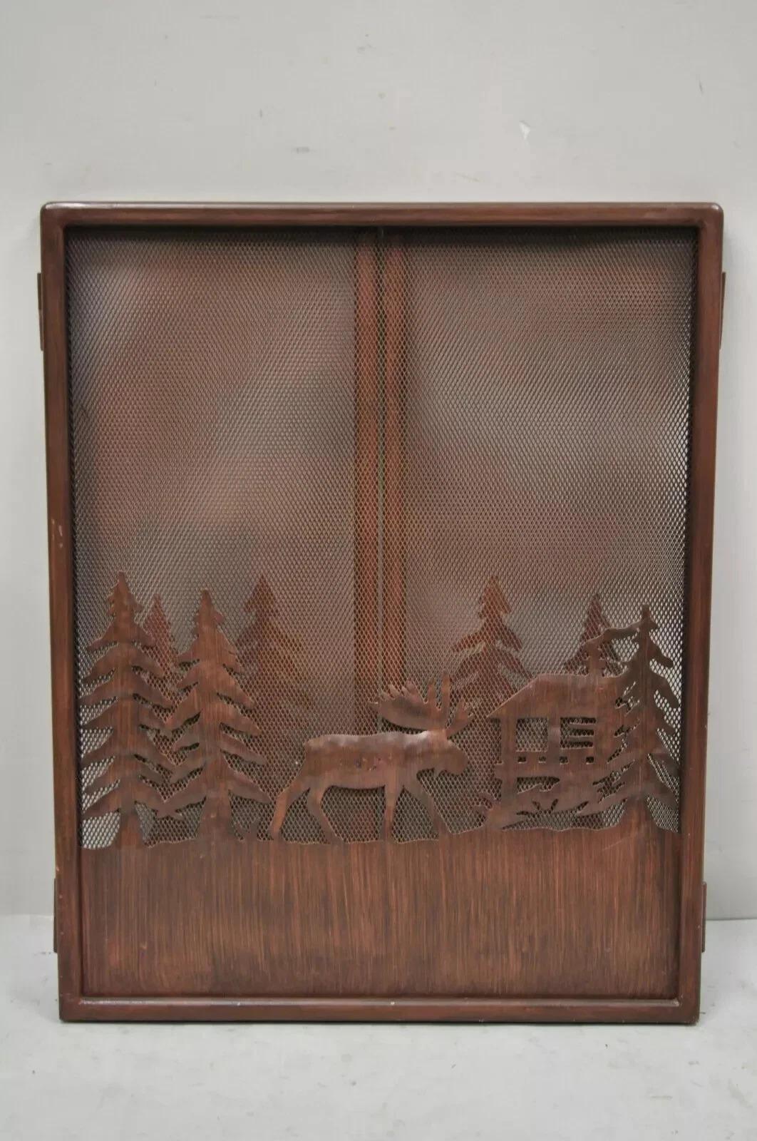 Nature Moose Wilderness Log Cabin Rustic Iron Metal Folding Fireplace Screen For Sale 3