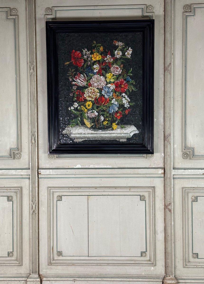 Nature Morte Au Bouquet, Glass Mosaic, Monogrammed CH, About 1980 For Sale 6