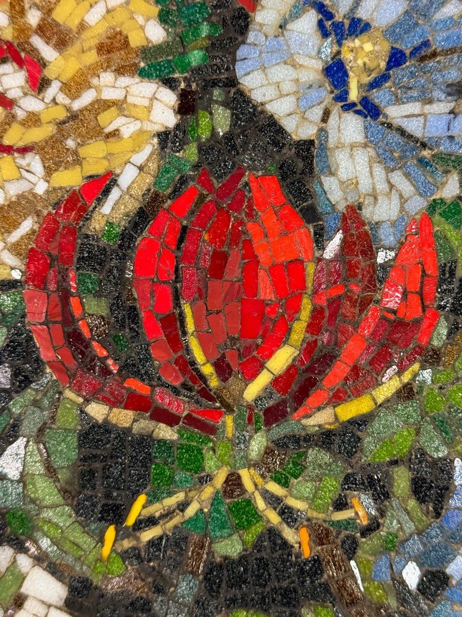 Nature Morte Au Bouquet, Glass Mosaic, Monogrammed CH, About 1980 For Sale 1