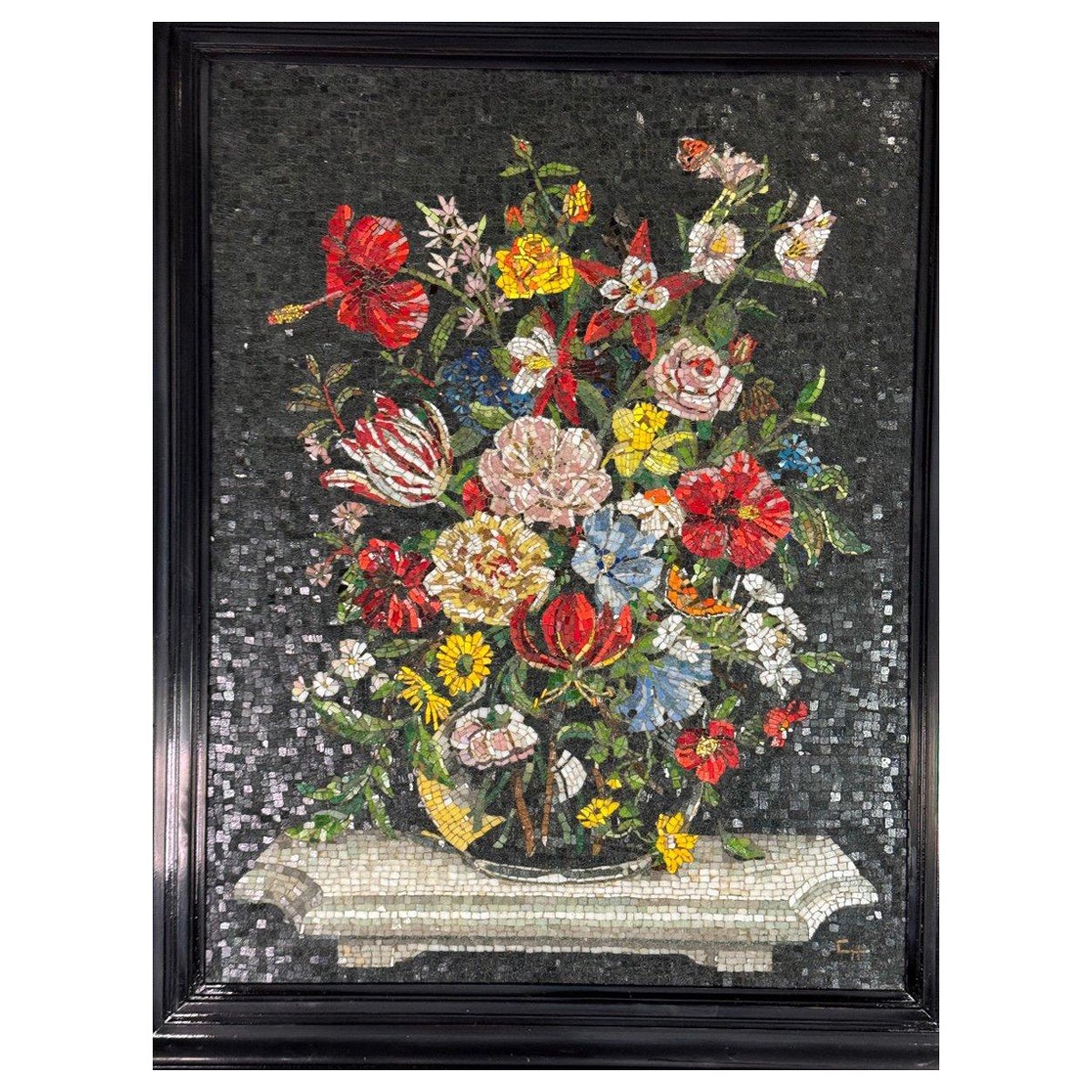 Nature Morte Au Bouquet, Mosaïque de verre, Monogrammé CH, Vers 1980 en vente