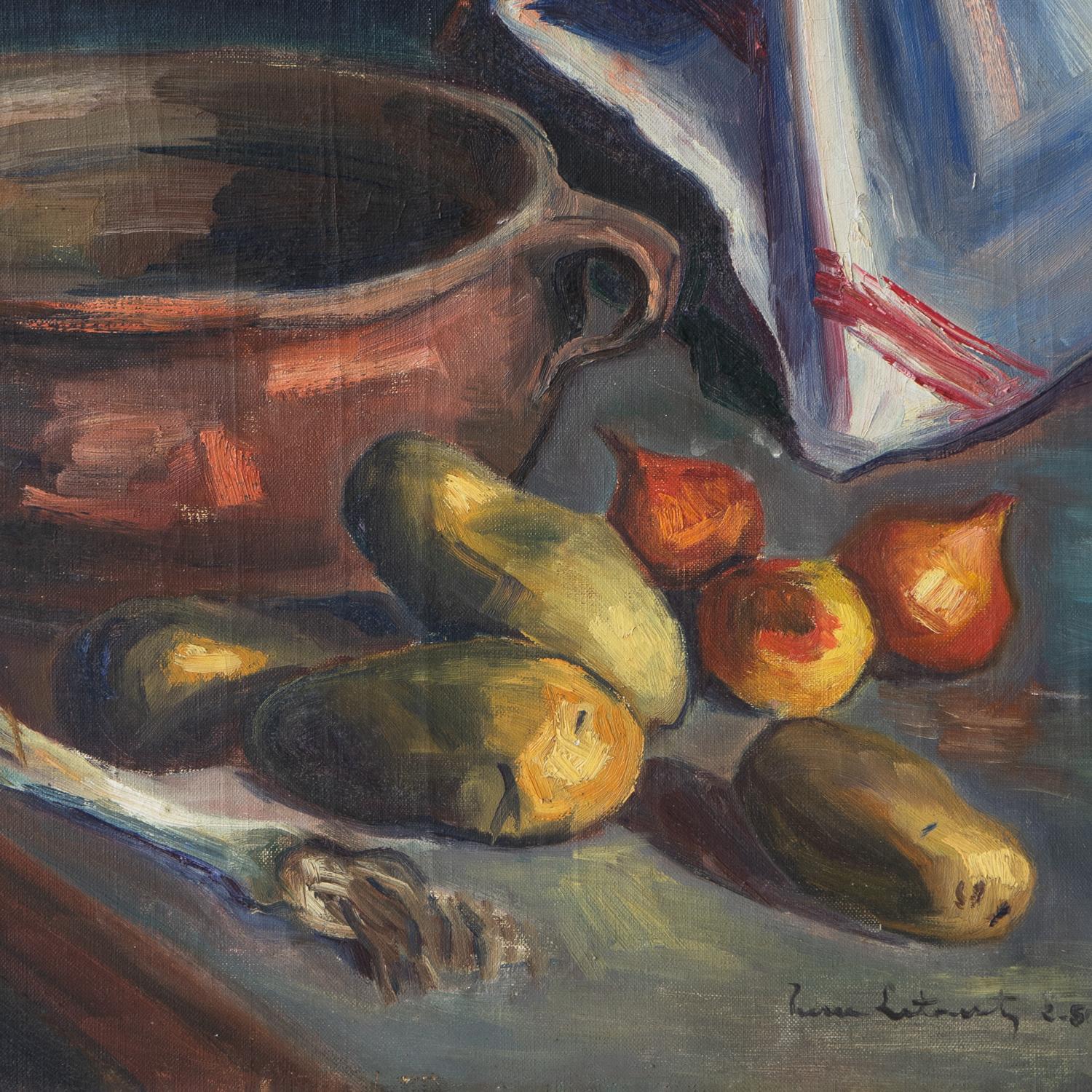 Dipinto a mano Natura morta originale francese d'epoca, 'Nature Morte D'Hiver' 1950s in vendita