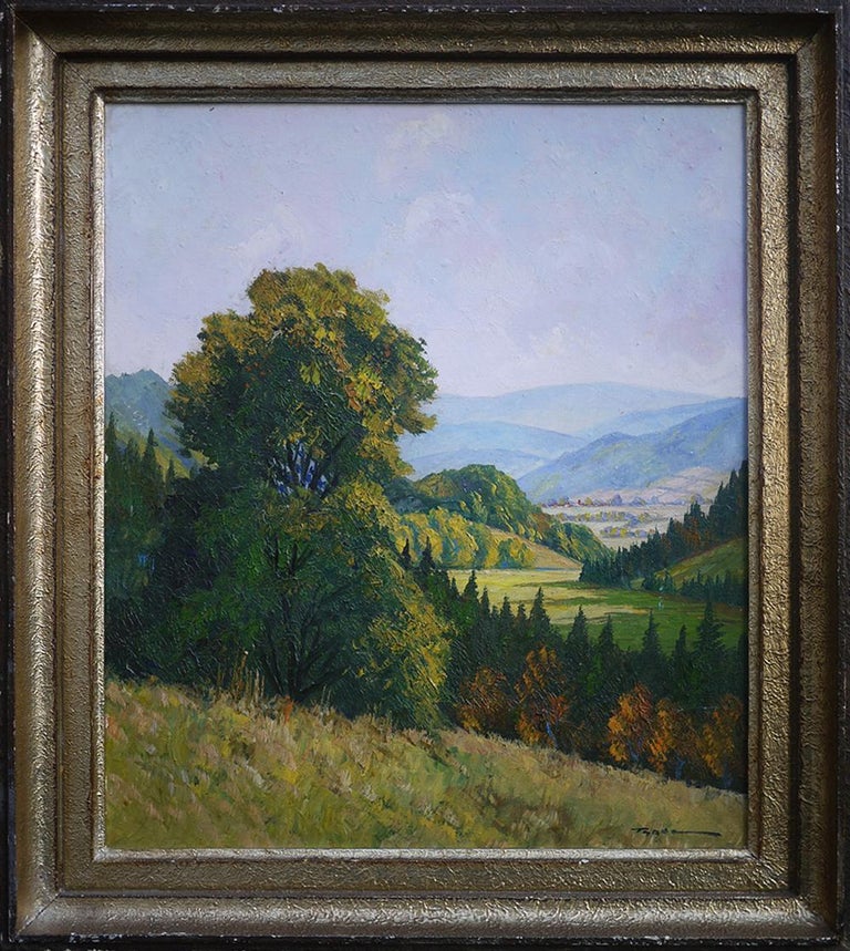 Oiled Hilly Landscape Nature Painting Italian Oil on Canvas 1930 For Sale