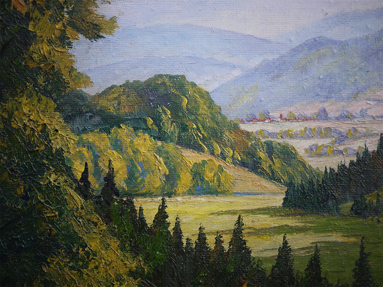 Hilly Landscape Nature Painting Italian Oil on Canvas 1930 For Sale 1