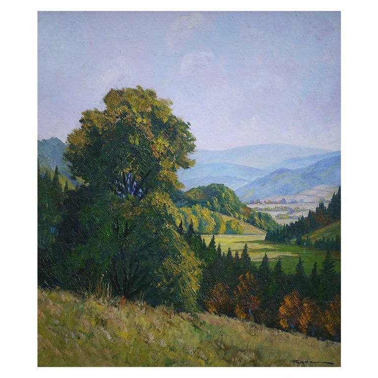 Hilly Landscape Nature Painting Italian Oil on Canvas 1930 For Sale