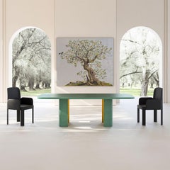 Nature Rectangular Green & Golden Wooden Dining Table